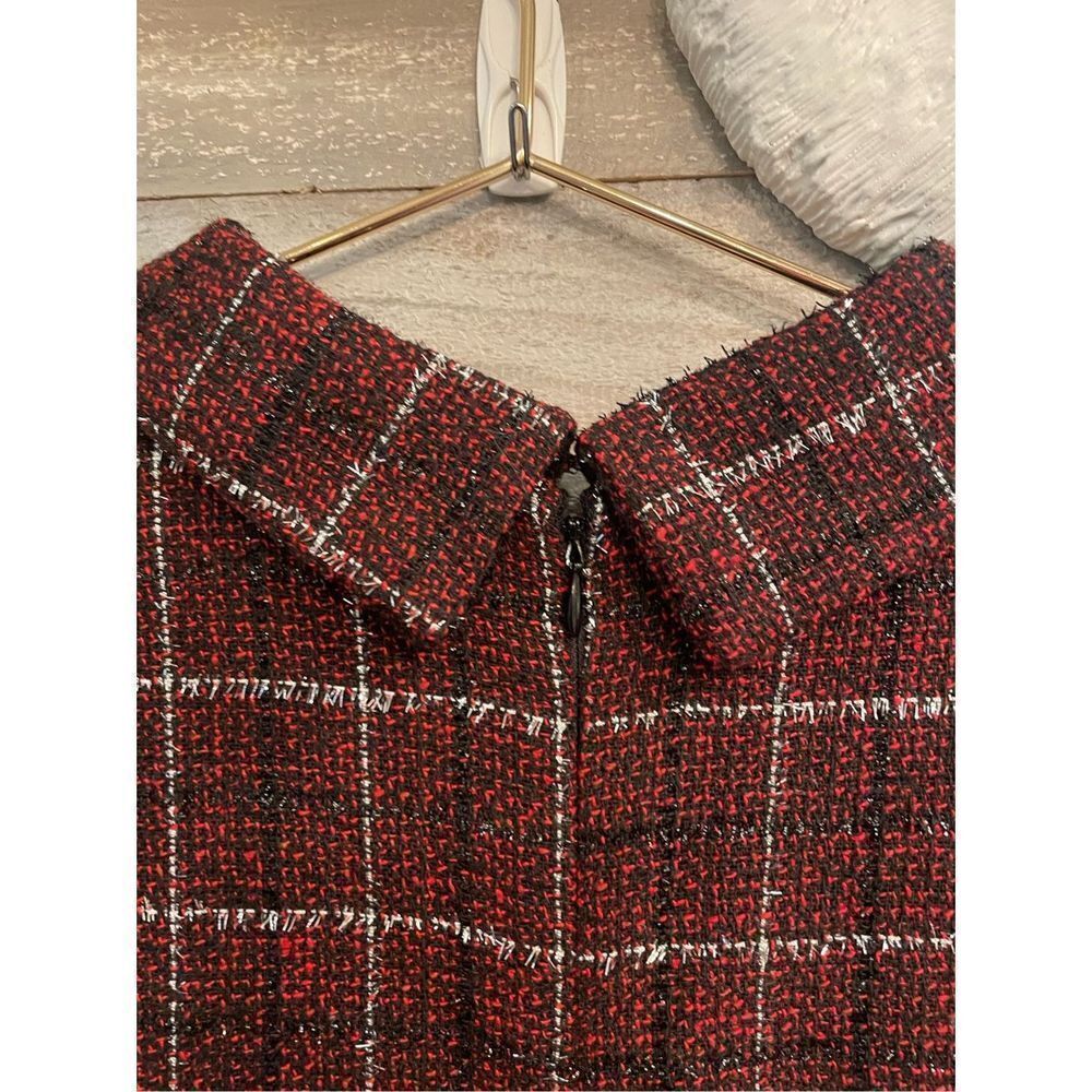 Julia Jordan 12 Jackie O inspired lined metallic red black plaid tweed dress w/s - Picture 8 of 10